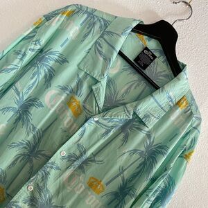 Corona Beer 2XL Men's Mint Palm Print Hawaiian Shirt, Short Sleeve b-3